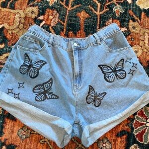 High waisted butterfly denim shorts
